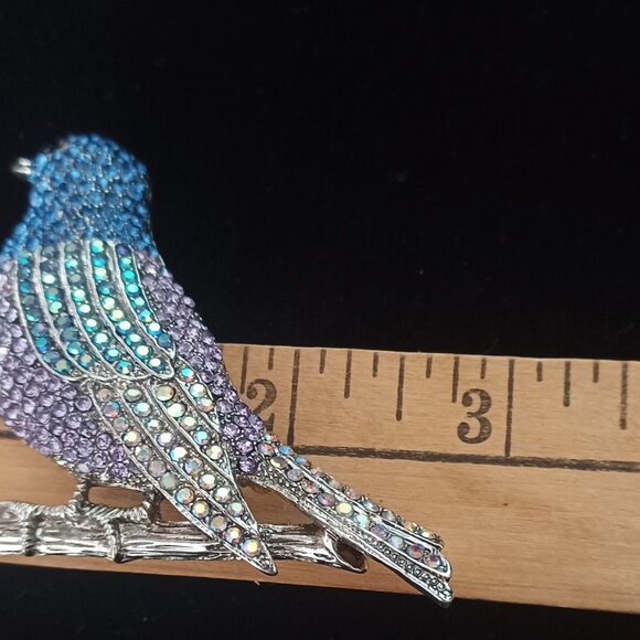 3 Inch Designe Style Rhinestone Blue Bird Brooch - Picture 3 of 4